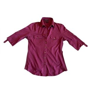 Sandra Ingrish Petites Cotton Button-Down Shirt – Cranberry – Medium‎ Petite